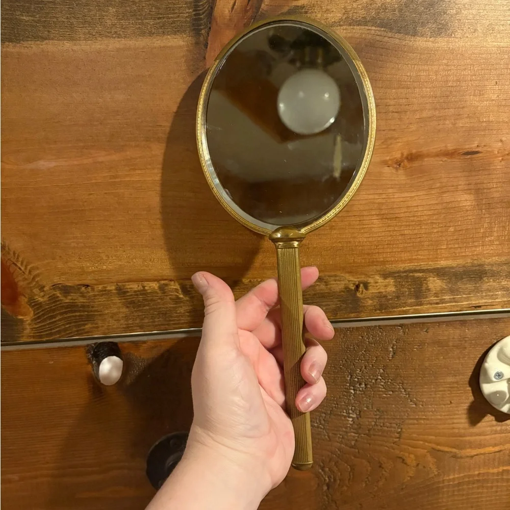 Vintage Brass Handheld French Design Mirror
